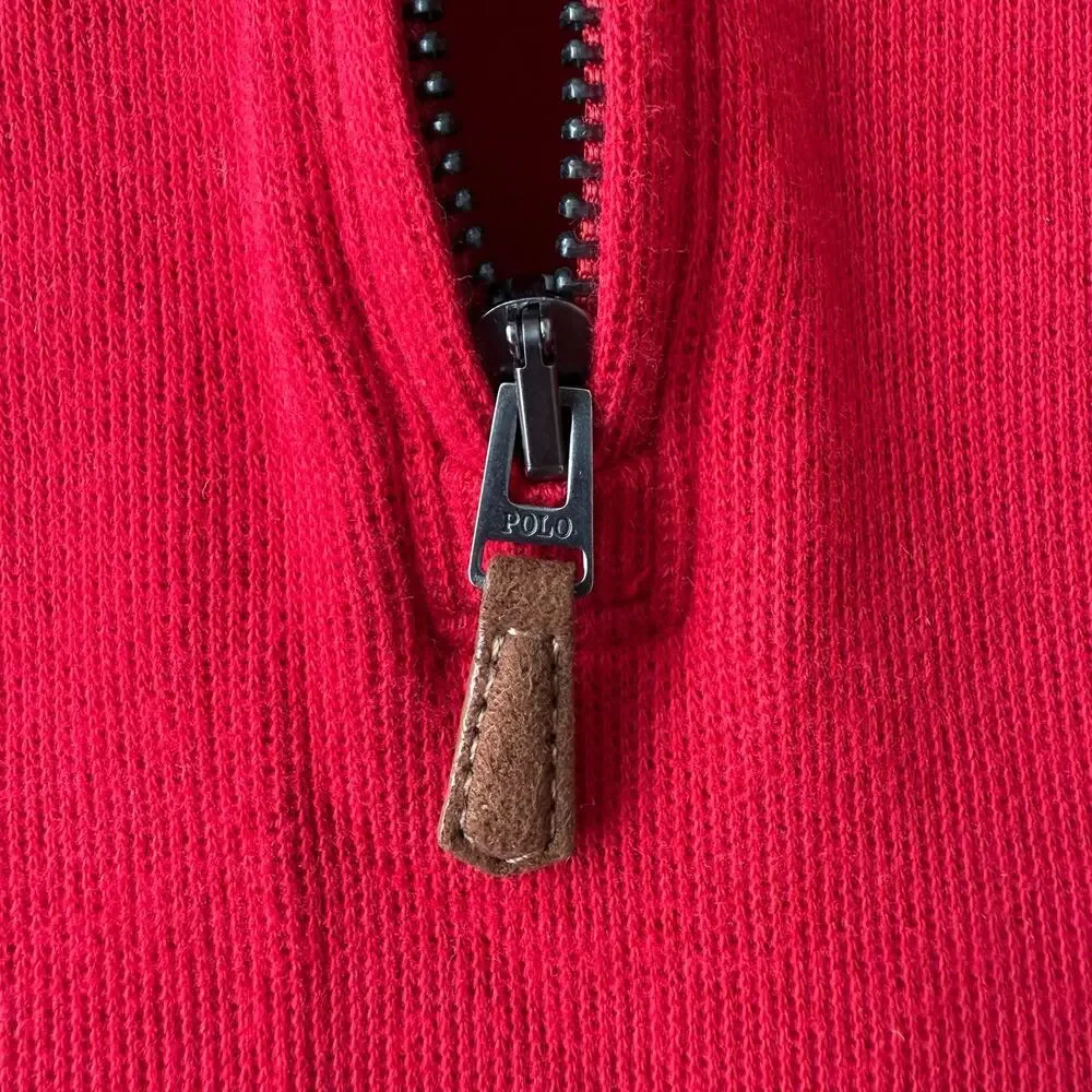 Polo Ralph Lauren Men's Red Estate Rib 1/4 Zip Cotton Sweater Size XL Preppy